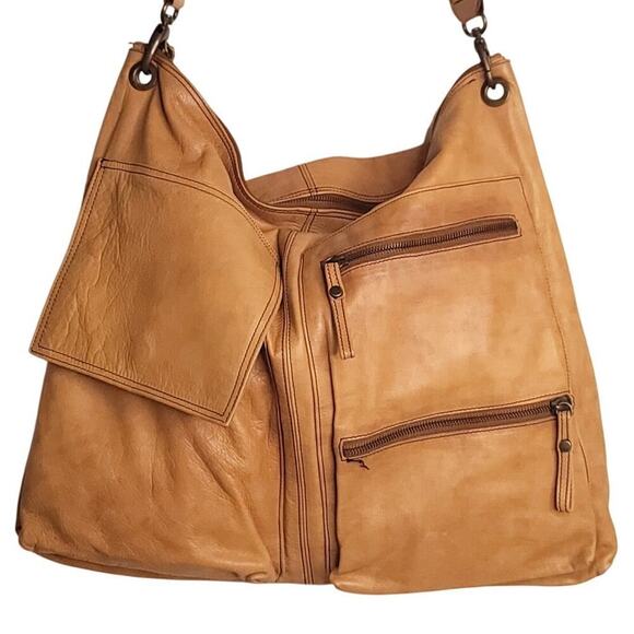 Pulicati Italia Messenger Bag Purse Tote Leather Brown Pockets Large - Picture 1 of 8